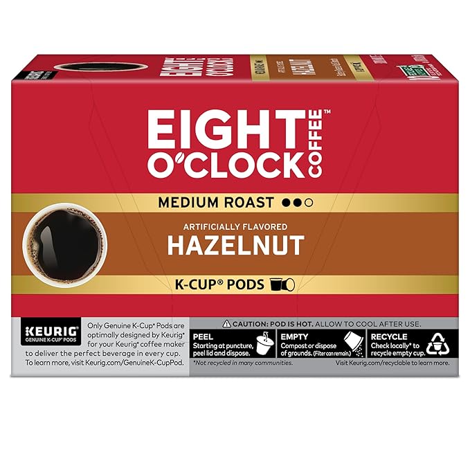 Eight O'Clock Coffee Hazelnut, Single-Serve Coffee K-Cup Pods, Medium Roast, 72 Count