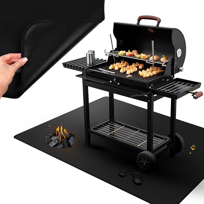 Extra Large BBQ Grill Mat 60x40, Heavy-Duty, Non-Stick, Reusable, and Easy-to-Clean, Under Grill Mats for Outdoor Grill Deck Protector, Griddle Mat for Blackstone Grill Pad, Fireproof Patio Mat