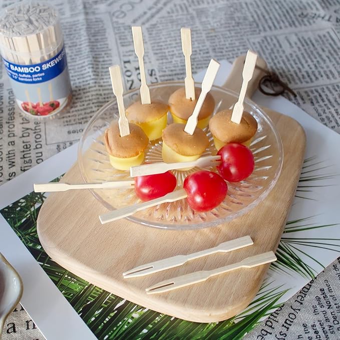 [2 Packs of 110 PCS] 3.5 inch Appetizer Picks, Prong Mini Fork for Appetizers, Cocktail Forks Appetizer Forks, Bamboo toothpicks for Appetizer, Wooden Food Picks for Fruit, Charcuterie Accessories.
