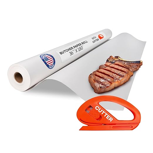 White Butcher Paper 36" x 2160" (180 feet) with Cutter - USA-Made Natural Butcher Paper Roll for Meat and Fish - Uncoated, Unwaxed & Food-Grade Material for Smoker, Grilling & BBQ by IDL Packaging