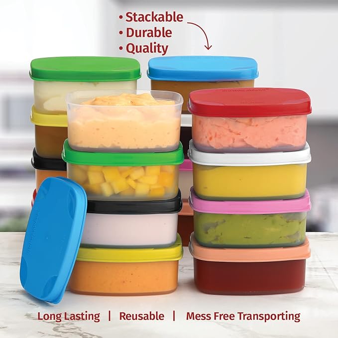 Reusable Airtight Containers 3 oz 16 pack - Snack, Baby/Toddler, Condiment, Picnic Food Storage - Dishwasher, Microwave, Freezer Safe - BPA Free