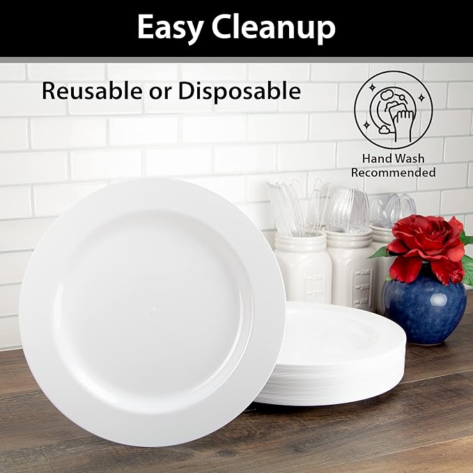 Lillian Tablesettings Premium Quality Heavyweight 10.25 inch Plastic Plates China Like, Wedding and Party Dinnerware Plastic Plates White Pearl - 30 Count