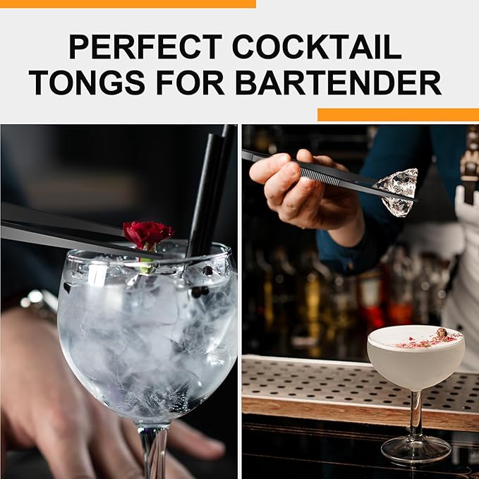 Yaomiao 4 Packs 10 Inch Bar Tweezers Black Cocktail Tongs Long Garnish Tweezers Stainless Steel Bartender Kitchen Cooking Tongs for Cocktail Food Fruit Korean BBQ Bartender Chef, Multi-use