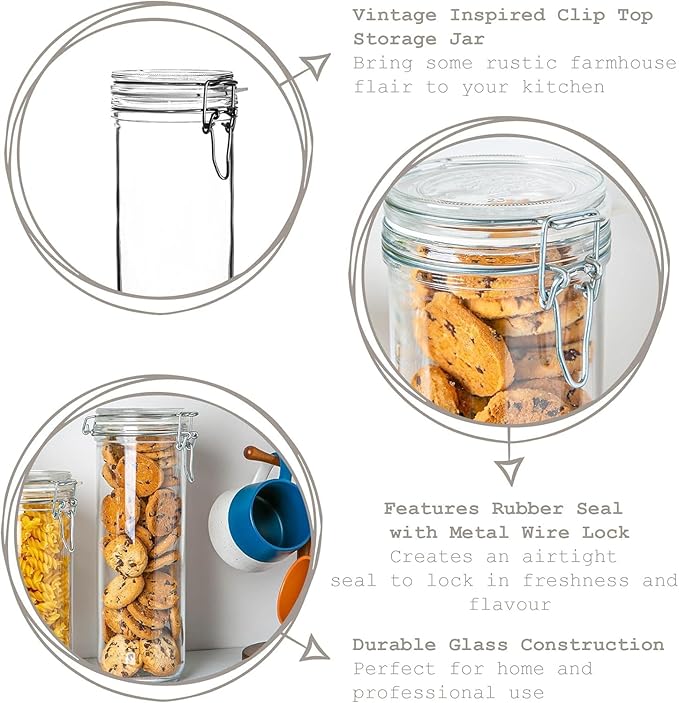 Bormioli Rocco Fido Cylinder Airtight Glass Canister (25.25 oz, 33.75 oz, 46 oz), BPA-Free Ingredient Storage Jar - Ideal for Fermentation, Pantry Organization Essentials, Canning - Dishwasher Safe