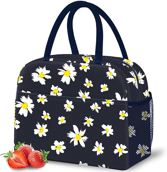 DALINDA Lunch Bag Lunch Box for Women Men Reusable Insulated Cooler Lunch Tote Bags, Leakproof Cute LunchBag Large Capacity for Work Travel Picnic, Daisy