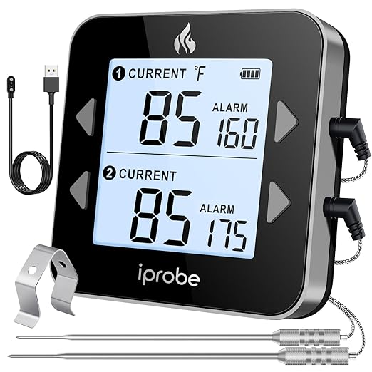 Dual Probe Rechargeable & Waterproof Digital Meat Thermometer for Food - Large LCD Backlight Cooking Thermometer for Kitchen Smoker Oven Grill BBQ Candy