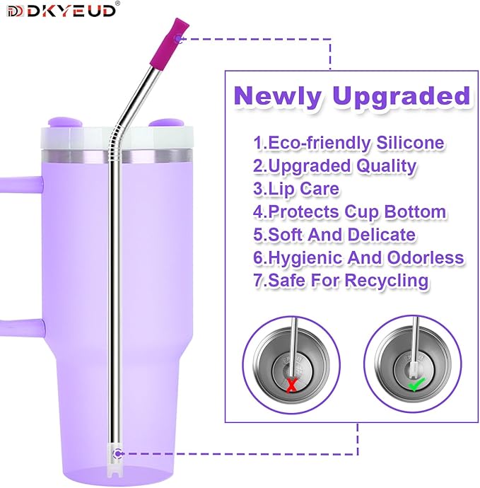 Newly Upgraded 10.5In Bent Metal Straws Reusable Set 6 PCS with 12 Silicone Accessories, 2 Straw Brush, 1 Storage Case, BPA Free, Eco-Friendly Stainless Steel Straws for 14, 20, 30,40 oz Tumbler