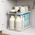 Delamu 2-Tier Multi-Purpose Bathroom Under Sink Organizers and Storage, Stackable Kitchen Pantry Organization, Pull Out Medicine Cabinet Organizer with Movable Dividers, Pure White, 1 Pack
