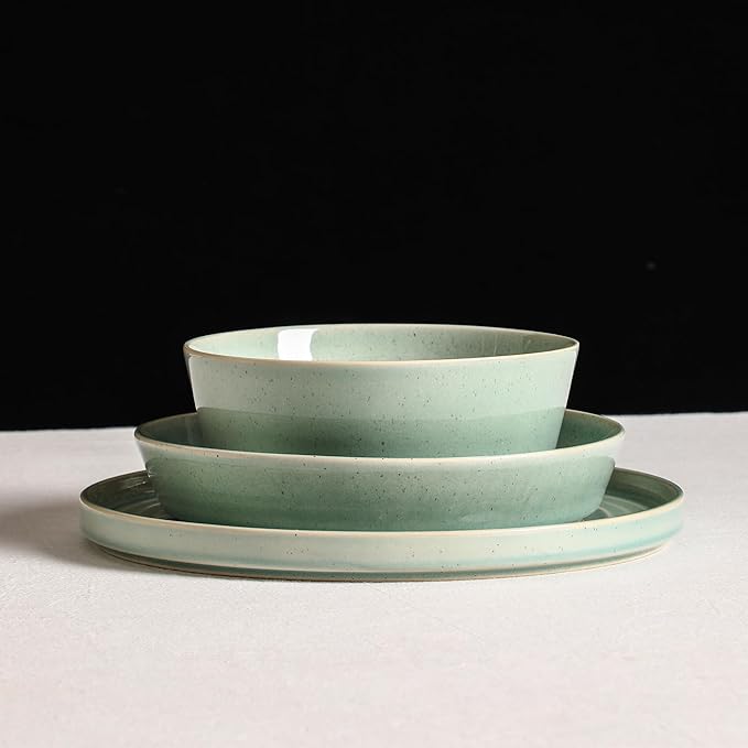 Stone Lain Claire 4-Piece Pasta Bowl Set Stoneware, Bowls, Dishwasher and Microwave Safe, Dish Set for 4, Green