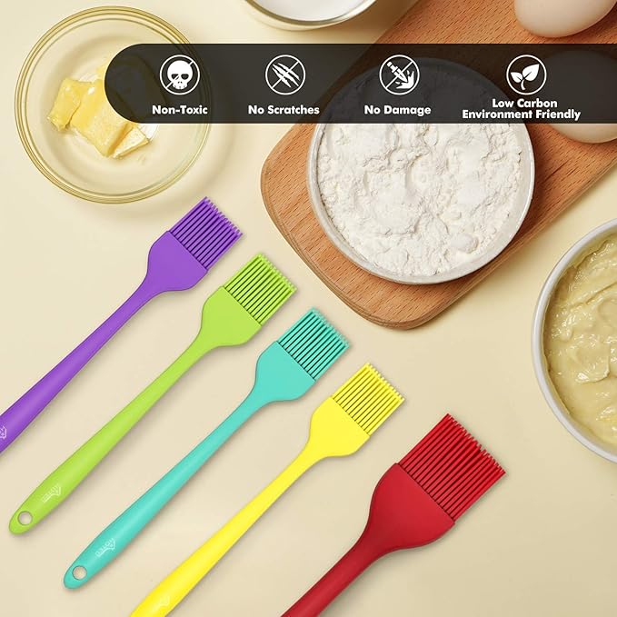 HOTEC 600℉ Heat Resistant BPA Free Silicone Marinading Meat Grill Basting Pastry Brush for Oil Butter Sauce Sausages Desserts Turkey Baster Grill Barbecue, Multicolor