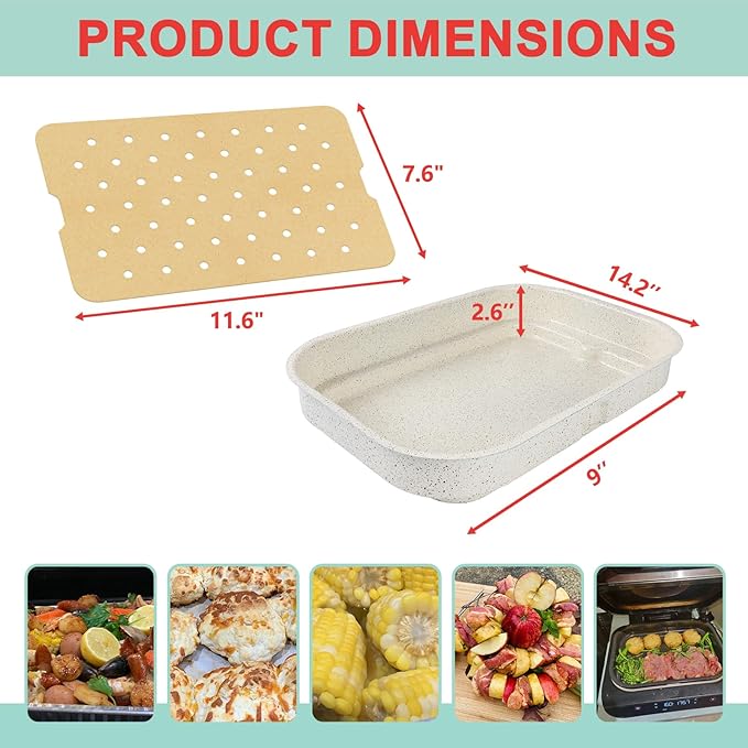 FG551 Upgraded Ceramic Griddle Pan for Ninja Foodi FG551/DG551 Smart XL 6-in-1 Grill Accessories, Non-Stick Flat Top Griddle Plate for Ninja Foodi DG551 Parts, 100 PCS Parchment Perforated Paper