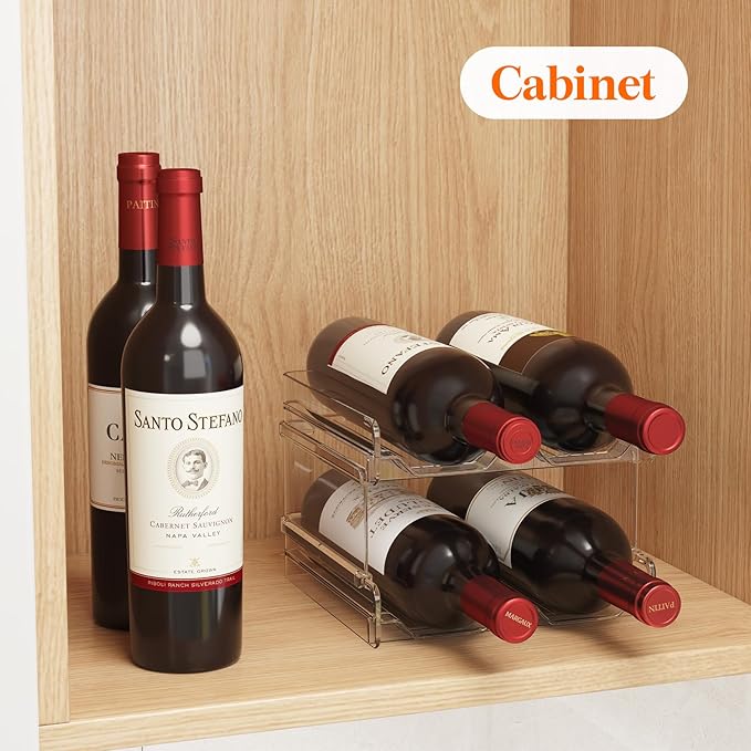 Lifewit Plastic Stackable Wine Rack for refrigerator, Cabinet, Countertop,Wine Bottle Holder, Water Bottle Organizer for Fridge, Pantry, Hold 8 Bottles