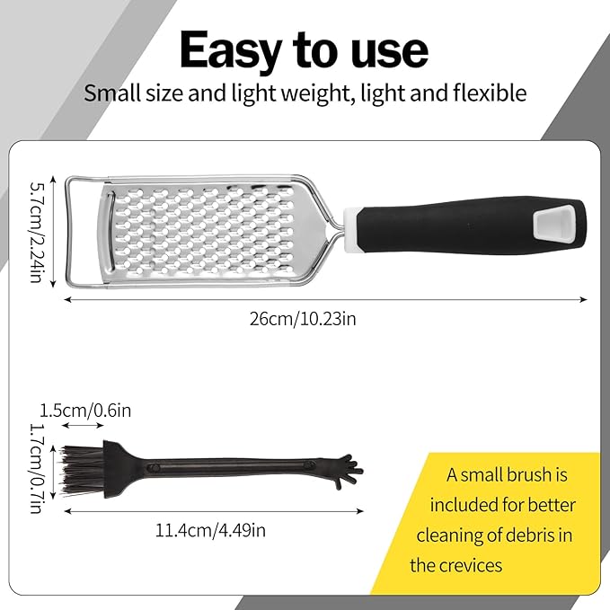 Handheld Cheese Grater - Mirror Stainless Steel Blades, Lightweight & Ultra-Smooth & Rustproof - Non-Slip Comfortable Handle for Parmesan, Mozzarella, Hard & Soft Cheeses - Dishwasher Safe