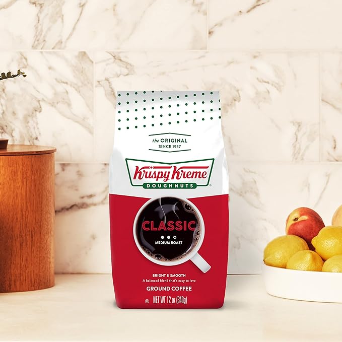 Krispy Kreme Doughnuts, Classic, Ground Coffee, Medium Roast, Bagged 12oz (Pack of 2)