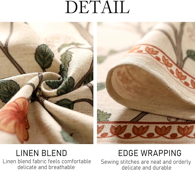 ISAENNE Designer Floral Extra Long Rectangle Tablecloth,French Linen Light Beige Indoor Table Cloth,Fall Wrinkle Resistant Decor Tablecloths for Dining Thanksgiving Kitchen,63"*110"-Flora A