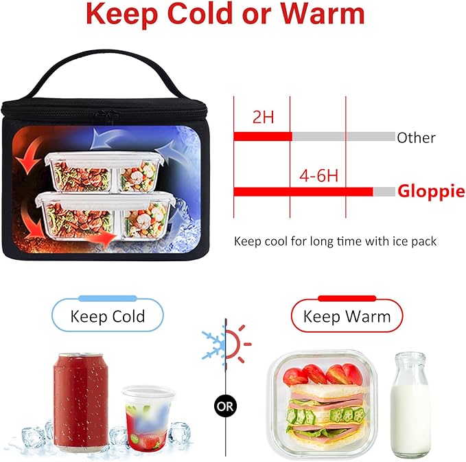 Gloppie Insulated Lunch Bag Lunch Box for Men Women Lunchbox Cooler Bag for Work Picnic, Idea for Gift, Black Honeycomb