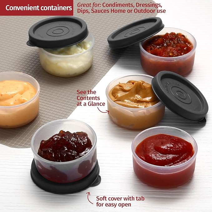 Condiment Cups Containers with Lids- 8 pk. 1.3 oz.Salad Dressing Container to go Small Food Storage Containers with Lids- Sauce Cups Leak proof Reusable Plastic BPA free for Lunch Box Picnic Travel