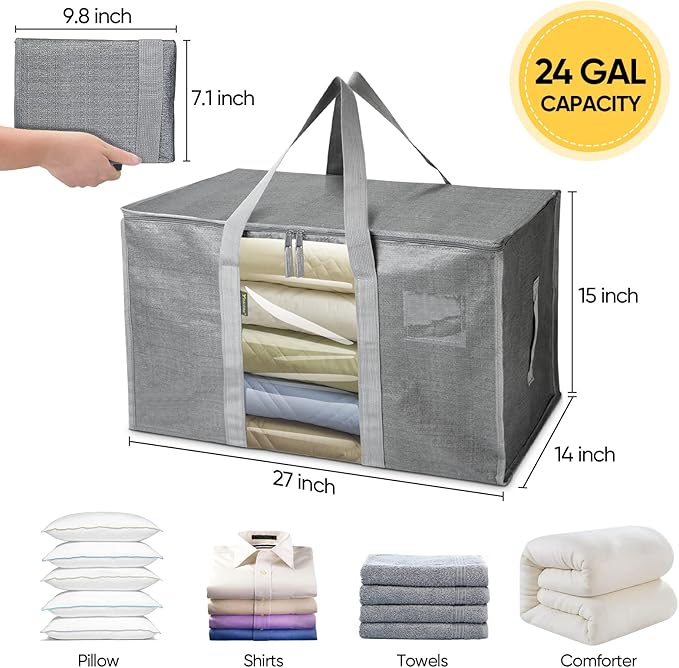 BALEINE 6-Pack Oversized Moving Bags with Reinforced Handles, Heavy-Duty Storage Tote Moving Supplies for Packaging, Camping (Gray w/Window, 6-Pack)