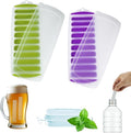 Lily's Home Silicone Ice Cube Tray with Lid Set of 2, BPA-Free, Ideal for Water Bottles & Sports Bottles, Flexible & Stackable Design for Quick Release, Ice Cube Trays for Freezer(11.81"*4.72"*0.95")