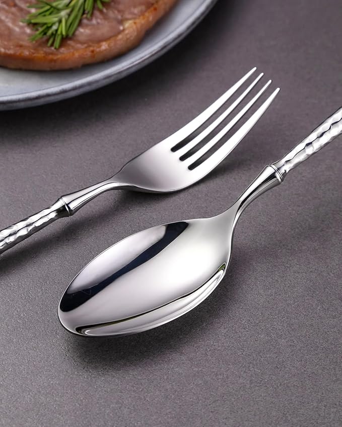 Lemeya 20-Piece Hammered Silverware Set,18/10 Stainless Steel Forging Heavy Duty Cutlery Set for 4, Luxury Unique Flatware Set,Spoons and Forks Set,Mirror Polished,Dishwasher Safe
