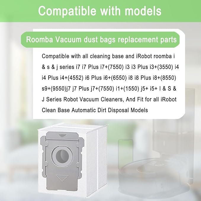 24 Pack Vacuum Bags Compatible with iRobot Roomba i7 i7+ i3 i3+ i8 i8+ j5+ i5+ i4 i4+ i1+ i6 i6+ j5+ j7 j7+ s9 s9 Plus Bags Automatic Dirt Disposal Bags