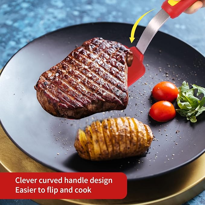 Kitchen Spatulas Silicone Turner Heat Resistant Melt Proof Spatula Set for Nonstick Cookware,Flexible Non Scratch Thin Spatula Wide,Angled and Flipper 3-pack for Frying Eggs,Pancake,Burger,Fish.Red