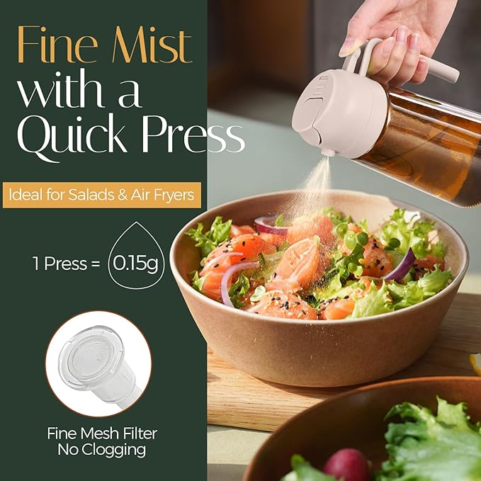 YARRAMATE 16oz/470ml Light Blocking Oil Sprayer for Cooking with Stickers, Food-Grade 2 in 1 Olive Oil Dispenser Bottle for Kitchen,Dark Amber Glass Oil Bottle for Air Fryer, BBQ (LotusRootPink)