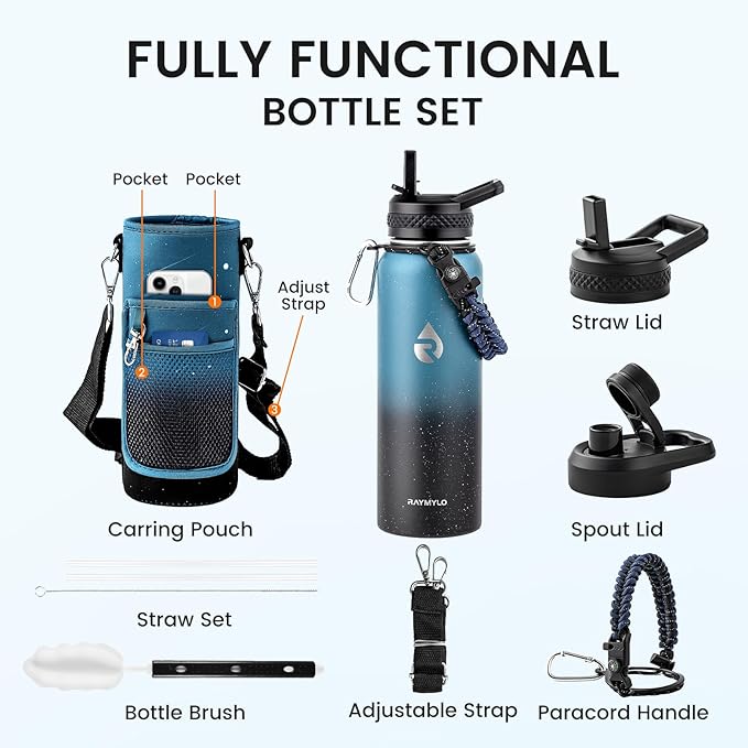 40oz Insulated Water Bottle, Triple Wall Vacuum Stainless Steel Water Bottles, Keeps Cold 48H, Reusable Metal water flask Jug for Gym, Sports, Camping, Hiking,Travel, Starry Sky-Indigo/Black