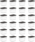 Sterilite 24-Pack ShelfTote, Clear Plastic Storage Bins with Lids, 50 Quart, Gray - Stackable Organizing Container Boxes for Closet, Bathroom, and Office
