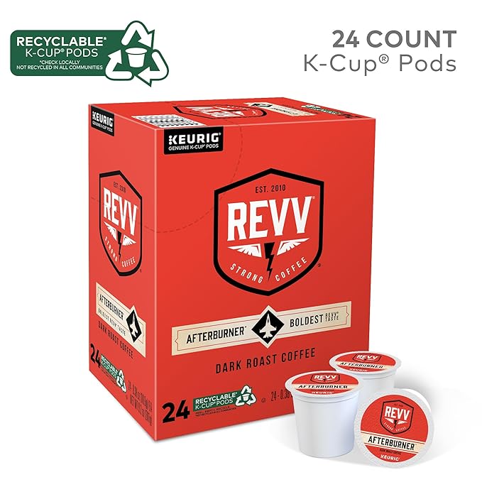 REVV Afterburner, Single-Serve Keurig K-Cup Pods, Dark Roast Coffee Pods, 96 Count
