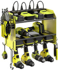 CCCEI Modular Power Tool Organizer Wall Mount with Charging Station. Garage Drill Storage Shelf with Hooks, Heavy Duty Rack, Tool Battery Holder Built in 8 Outlet. Gift for Men. Green, 2 Pack.