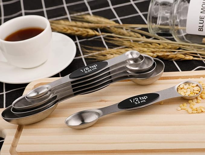 Magnetic Measuring Spoons Set of 6 Stainless Steel Dual Sided Stackable Teaspoon for Measuring Dry and Liquid Ingredients
