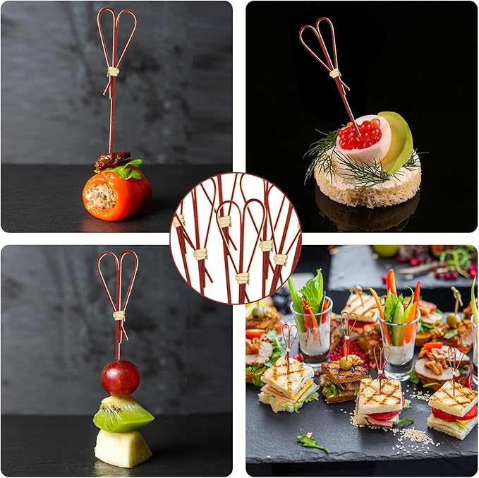 500 Pieces Red Heart Shaped Bamboo Sticks Long Toothpicks for Appetizers Cocktail Picks for Drinks 4.7 Inch Bamboo Skewers for Appetizers Charcuterie Boards Accessories