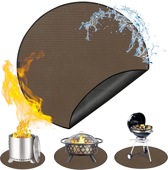 Round Under Grill Mat for Outdoor Grill, 48 Inch Anti-Slip BBQ Floor Mats, Easy to Clean Reusable Fireproof Grill Pad, Oil-Proof Waterproof Protector for Deck Fireplace Pit Mat Brown