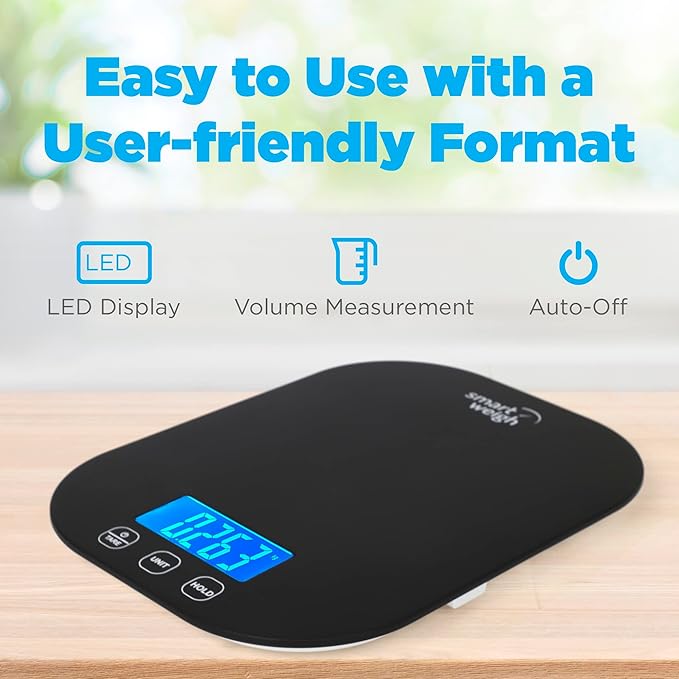 Smart Weigh Black Digital Kitchen Scale for Cooking, Weight Loss, Calorie Tracking, Baking, Food Portion Control, and Meal Prep - Accurate Measurements in Grams and Ounces