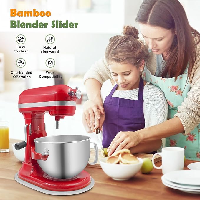 Bamboo Mixer Slider Compatible with Kitchen aid Bowl Lift 5-8 Qt Stand Mixer - Kitchen Countertop Storage Mover Sliding Caddy for Kitchen Aid 5-8 Qt Mixer (5-8 Qt - White)