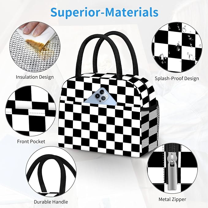 DALINDA Lunch Bag Lunch Box for Women Men Reusable Insulated Lunch Tote Bag,Leakproof Thermal Cooler Sack Food Handbags Case High Capacity for Travel Work Picnic Beach- Square
