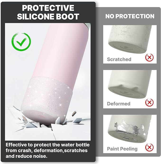 Silicone Water Bottle Boot for Owala 32 oz, Anti-Slip Protective Sleeve for Owala Twist & FreeSip & Flip Stainless Steel Water Bottle, Boot Bottom Base (Glitter White)