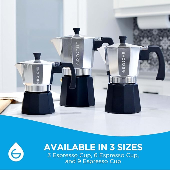 GROSCHE Milano Stovetop Espresso Maker Moka Pot Cuban Coffee Moka Italian Espresso Greca Brewer Percolator | 3 Espresso Cup, Tuxedo
