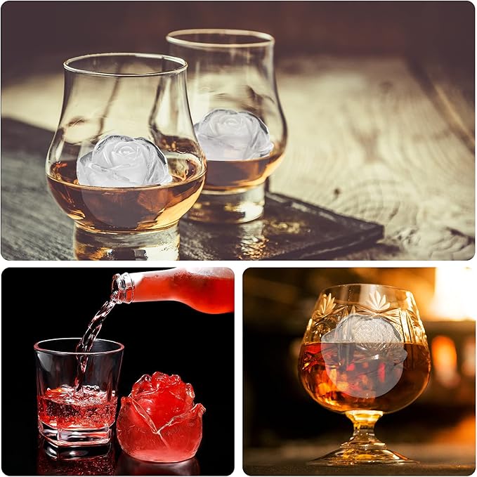 Ice Cube Tray, Mikiwon 2 inch Rose Ice Cube Trays With Covers, 6 Cavity Silicone Rose Ice Ball Maker, Easy Release Large Ice Cube Form for Chilled Cocktails, Whiskey, Bourbon & Homemade Juice Black