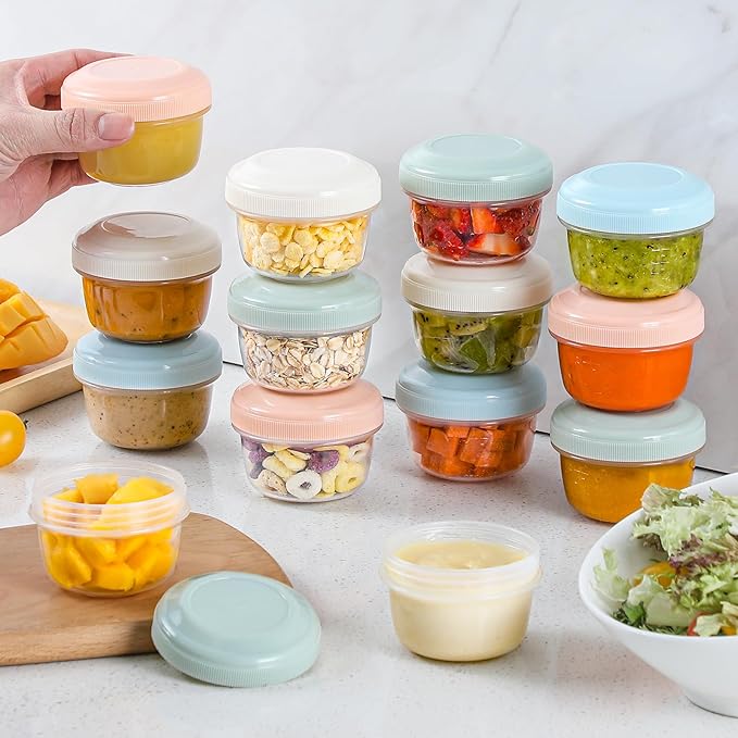 8 Pack Reusable Plastic Containers with Lids - 4 oz Small Deli Containers for Snack, Puree, Dressing & Freezer Use - Dishwasher Safe, BPA Free