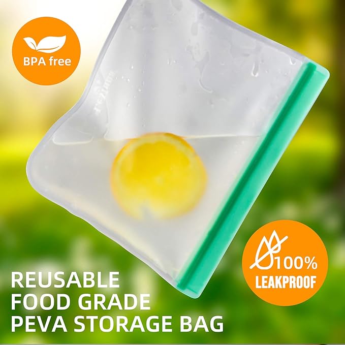 12 Pack Reusable Food Storage Bags - BPA-Free, Leakproof Food Bags - Includes 4 Gallon, 4 Sandwich, and 4 Snack Bags - Ideal Solution for Safe and Convenient Freezer Storage.