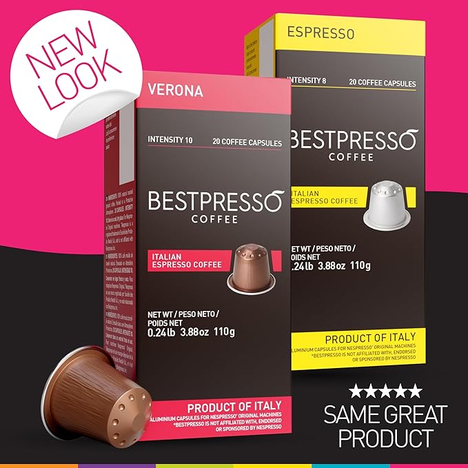 Bestpresso Coffee for Nespresso Original Machine 120 pods Genuine Espresso Brazil Blend Pods Compatible with Nespresso Original