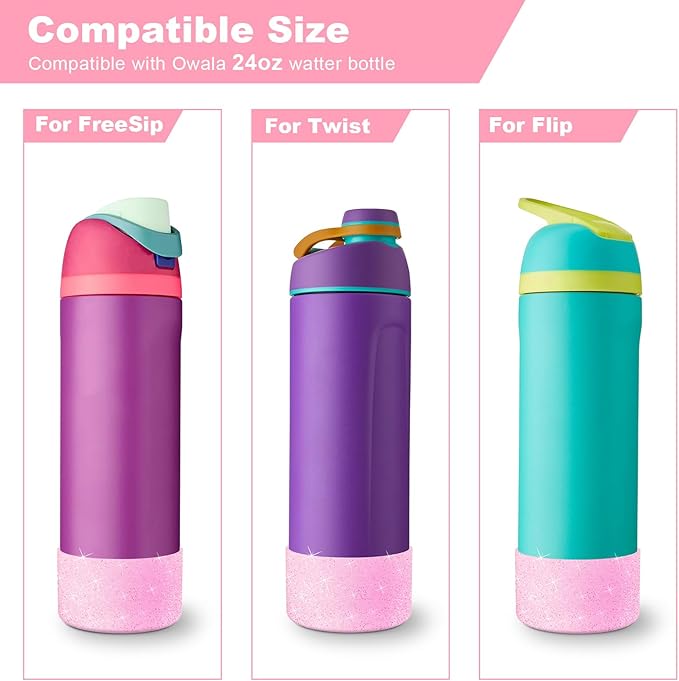 2PCS Glitter Silicone Boot for Owala Water Bottle, Anti-Slip Protective Sleeve for Owala Twist,FreeSip and Flip Stainless Steel Water Bottle, BPA-Free, Dishwasher Safe, Accessories