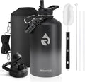 One Gallon Water Bottle Insulated, Triple Walled Vacuum Stainless Steel (Cold for 48 Hrs), Leak Proof & Non-BPA, Large Water Flask Jug with Paracord Handle & Straw Spout Lids