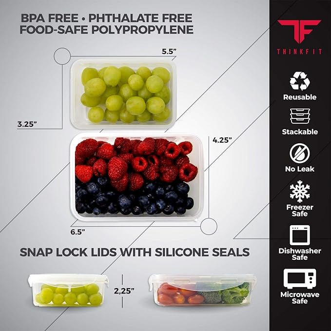 ThinkFit Clear Lunch Bag with 6 Meal Prep Containers - BPA-Free, Reusable, Microwave + Freezer Safe - With Shaker Cup and more! Clear Lunch Box - Transparent Bag for Work