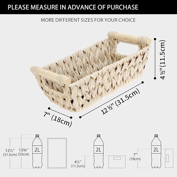 GRANNY SAYS 2-Pack Wicker Storage Baskets, Storage Baskets for Shelves, Trapezoid Wicker Basket with Handles, Waterproof Woven Basket, Basket for Shelves, Butter Milk