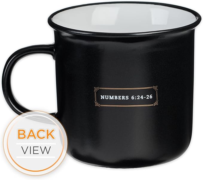 Christian Art Gifts Black Camp Style Ceramic Coffee Mug – 13 oz. Lead-free Inspirational Scripture Coffee & Tea Mug for Men & Women with Bible Verse: The Lord Bless You and Keep You – Num. 6:24-26