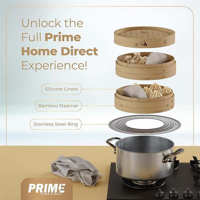 Prime Home Direct Bamboo Steamer Silicone Liners 10-Inch | 6 Count | BPA Free | Reusable & Non Stick for Air Fryer, Dumpling Food Steam Pot & Dim Sum Steaming | Round Mesh Parchment Baking Sheet Paper