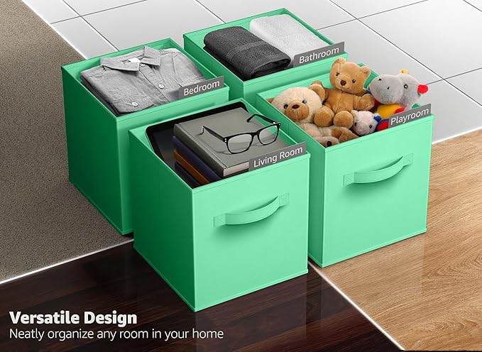 Sorbus Foldable Storage Cubes - 6 Fabric Baskets for Organizing Pantry, Closet, Shelf, Nursery, Playroom, Toy Box, Cubby - 11 Inch Dual Handle Collapsible Closet Organizers and Storage Bins (Teal)